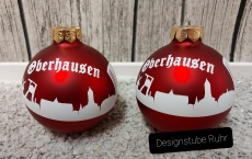 Weihnachtskugeln mit Skyline Oberhausen 8cm rot matt-weiß