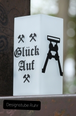 Ruhrpott-Lampe weiß mit Spruch „Glück Auf“