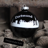 Weihnachtskugeln mit Skyline Dortmund 10cm schwarz glänzend-weiß