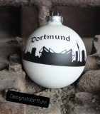 Weihnachtskugeln mit Skyline Dortmund 10cm weiß matt-schwarz